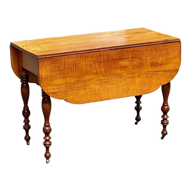 Late 18th Century Antique Federal Tiger Maple & Cherry Drop Leaf Dining Table For Sale