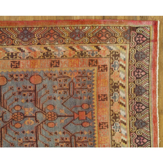 Traditional Vintage Khotan Rug, Handmade Oriental Rug, Soft shrimp, Beige, Brown, Blue-Gray For Sale - Image 3 of 9