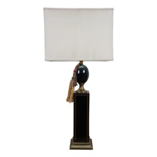 Mid 20th Century French Maison Le Dauphin Porcelain & Brass Monolith Table Lamp 35" For Sale