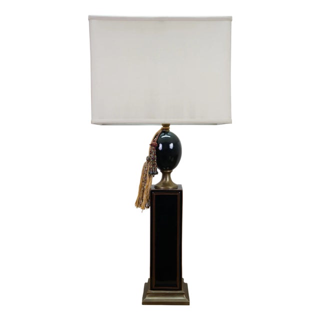 Mid 20th Century French Maison Le Dauphin Porcelain & Brass Monolith Table Lamp 35" For Sale