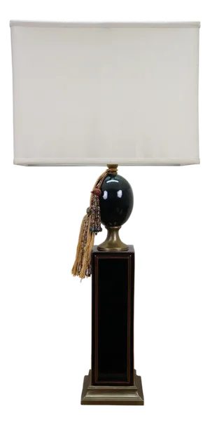 Mid 20th Century French Maison Le Dauphin Porcelain & Brass Monolith Table Lamp 35"