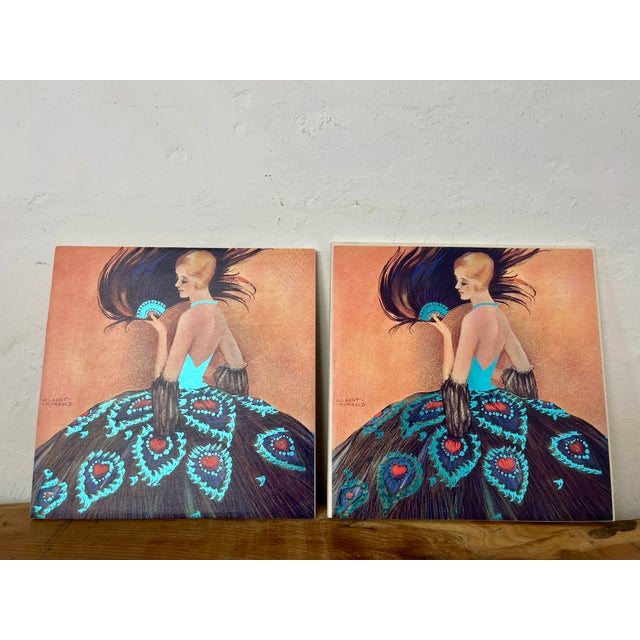 Art Deco Decorative Tiles with Madame Peacock by Gilbert Rumbold, 1980s, Set of 2 For Sale - Image 3 of 13