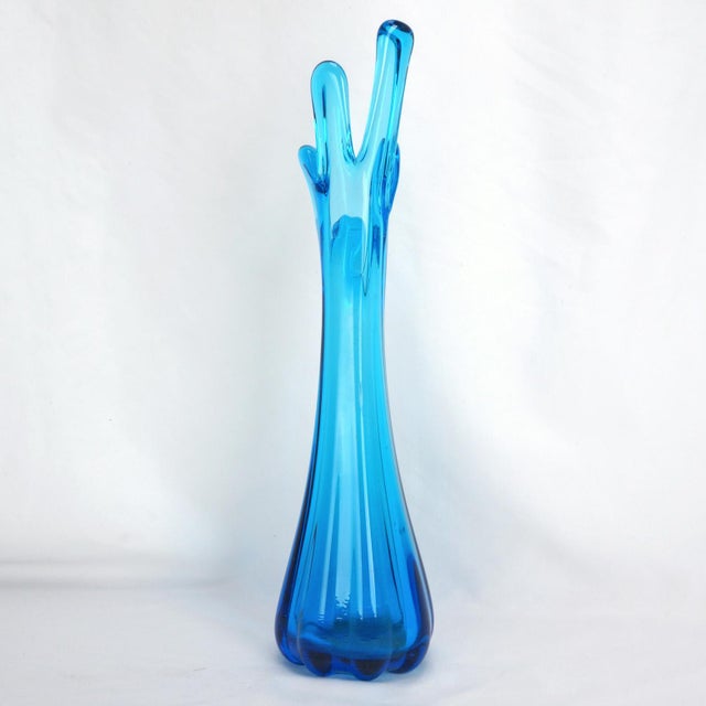 Mid-Century Modern Mid Century Swung Vase 5 Fingers Sapphire Blue For Sale - Image 3 of 7