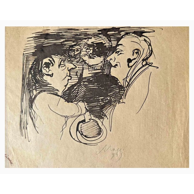 Figures is a China ink Drawing realized by Mino Maccari (1924-1989) in 1945 ca. Hand-signed on the lower. Good conditions....