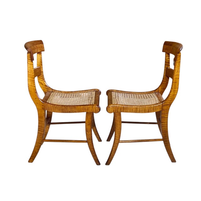Orange Antique Federal Period Pair of Birds Eye Maple & Tiger Maple Chairs For Sale - Image 8 of 12