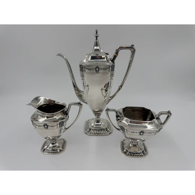 3 Piece American Tea Set by Frank W. Smith Silver Co. Mid 20th Century For Sale In Wichita - Image 6 of 9