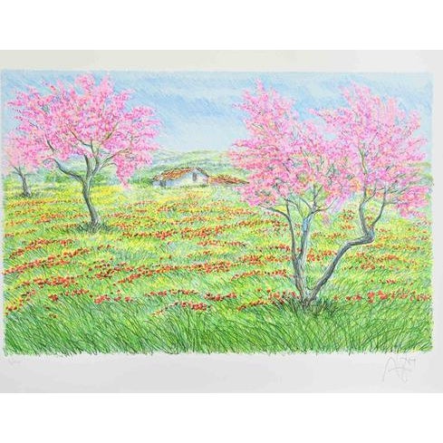 Lithograph on paper realized by Franco Azzinari in 1980s. Hand signed and numbered in pencil. Edition of 130. Excellent...