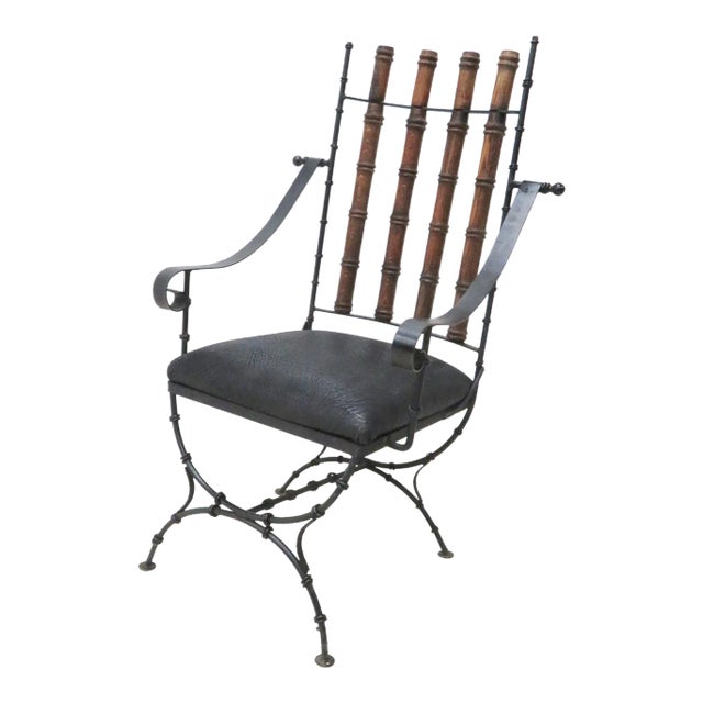 Iron & Oak Faux Bamboo Desk Chair For Sale