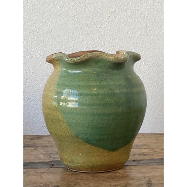 Green Vintage Original Studio Pottery Ruffle Vase For Sale - Image 8 of 12