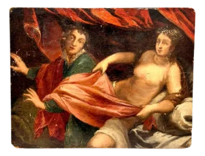 Flemish Artist, Love Scene, 17th Century, Oil on Board