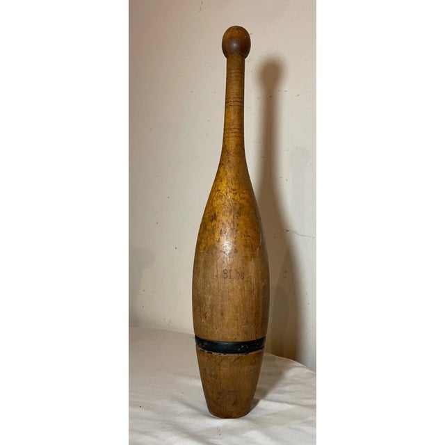 Antique 19th Century Handmade 3lbs Folk Art Wood Exercise Weight Indian Club Pin For Sale - Image 10 of 16