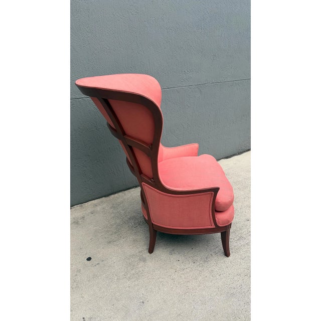 This is a stunning and unique Art Deco style high wingback lounge chair with loads of detail. The chair is nearly...