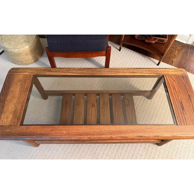 1970s Vintage 1970’s Mersman Waldron Hodges Oak & Smoked Glass Coffee Table For Sale - Image 5 of 9