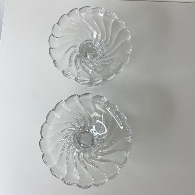 1950s Vintage Fostoria Colony Pressed Glass Candle Holders – a Pair For Sale - Image 5 of 8