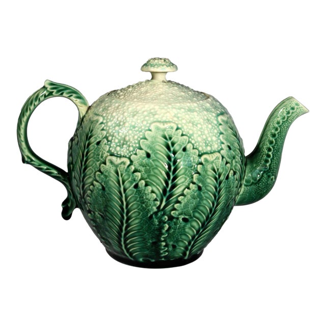 American Etruscan Majolica Teapot in the Form of a Cauliflower For Sale