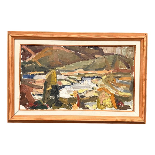 O. Blomberg, Cubist Landscape, 1950s, Oil Painting on Canvas, Framed For Sale