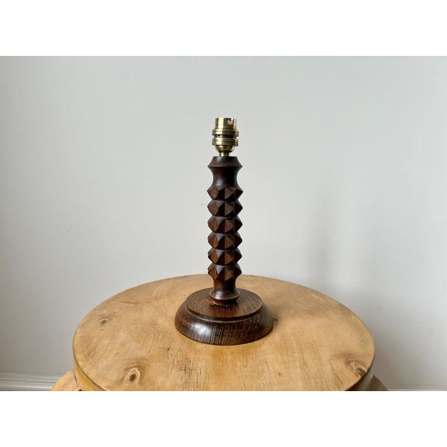 Lamp base only - Shade not supplied. Small French table lamp In the style of Charles Dudouyt. Made of turned wood in a...