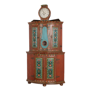 Original Painted Swedish Mora Clock Corner Cabinet, Circa 1820-40