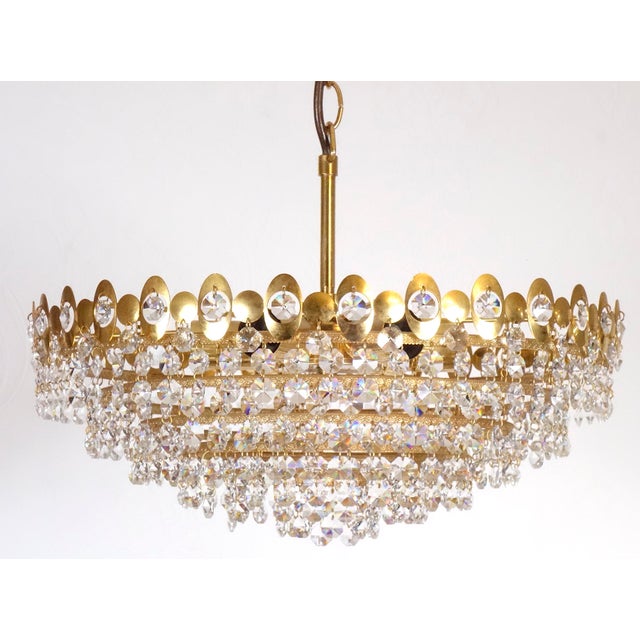 Brass & Lead Crystal Preico Chandelier, 1960s For Sale - Image 12 of 12