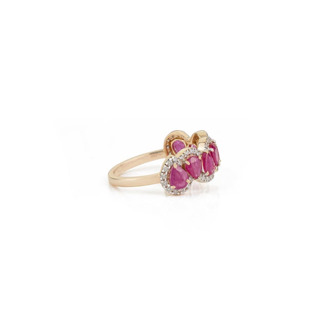 Metal 14k Yellow Gold 1.91ct Pear Ruby & Diamond Contemporary Cocktail Ring Size 5 For Sale - Image 7 of 16