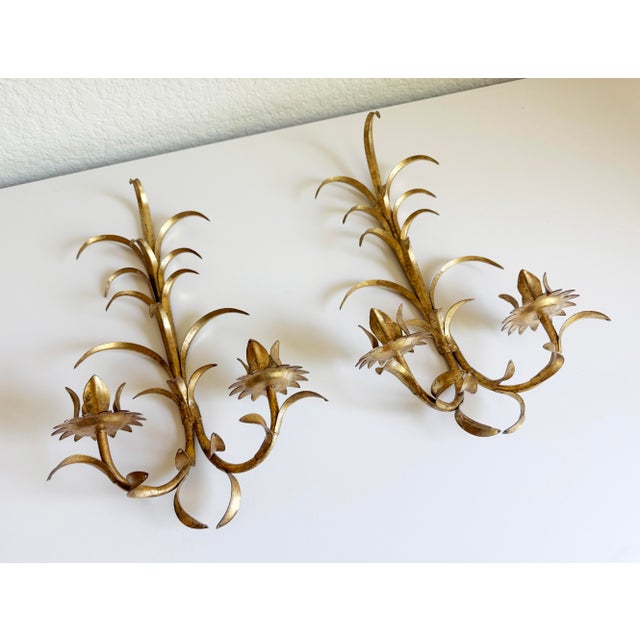 1960s Gilded Toleware Candle Sconces - A Pair For Sale - Image 4 of 13
