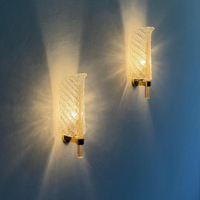Feather Murano Glass Sconces from Barovier & Toso, 1971, Set of 2 For Sale - Image 4 of 18
