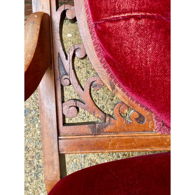 Vintage Victorian-Style Wine Red Velvet Loveseat For Sale - Image 13 of 17