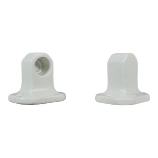 Pair of European White Ceramic Bathroom Towel Bar Brackets For Sale