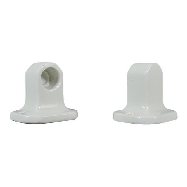 Pair of European White Ceramic Bathroom Towel Bar Brackets For Sale