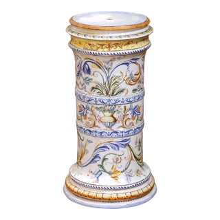 Early 20th Century Italian Faience Pedestal Column With Hand Painted Decor For Sale