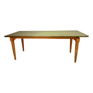 Mid-Century Modern Beech Dining Table with Soft Green Transparent Stained Top, 1980s For Sale