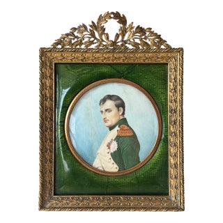 Antique French Napoleon Bonaparte Miniature Portrait in Empire Gilt Frame For Sale