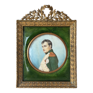 Antique French Napoleon Bonaparte Miniature Portrait in Empire Gilt Frame