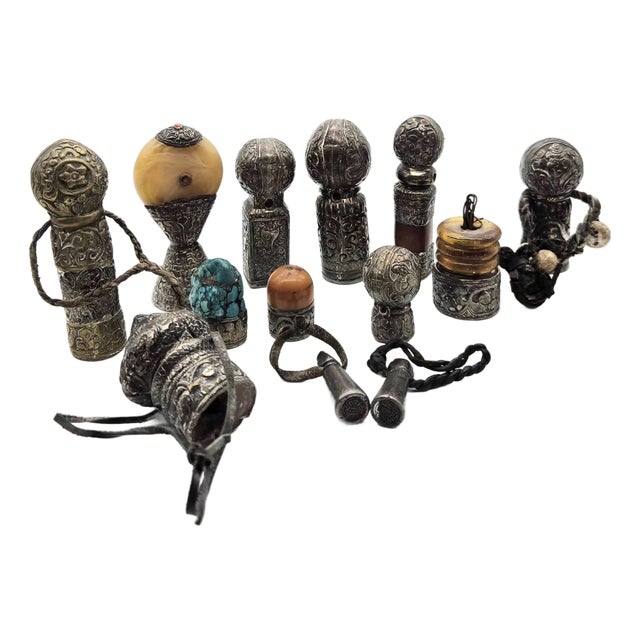 Lot of Tibetan Silver and Mixed Metal Wax Seal Stamps, Set of 13 For Sale