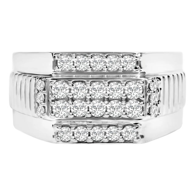 Men's .925 Sterling Silver 1.00 Cttw Diamond Multi Row Band Ring - Size 10 For Sale