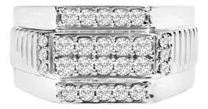 Men's .925 Sterling Silver 1.00 Cttw Diamond Multi Row Band Ring - Size 10