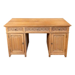 Gothic Revival English Desk of Bleached Oak with Linenfold Motifs, circa 1830 For Sale