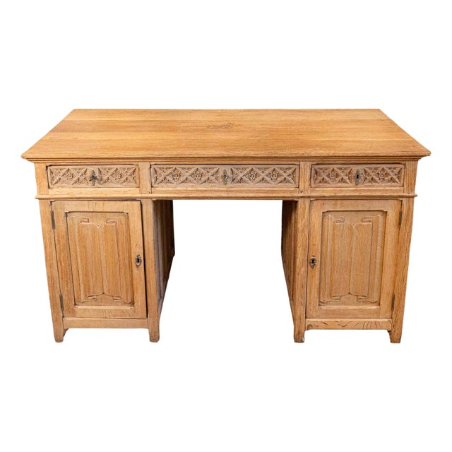 Gothic Revival English Desk of Bleached Oak with Linenfold Motifs, circa 1830 For Sale