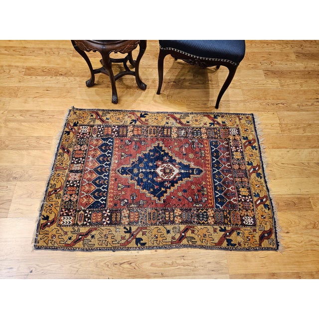Textile 19th Century Handwoven Anatolian Village Area Rug, Wool, Red & Navy, 3' x 5' For Sale - Image 7 of 18