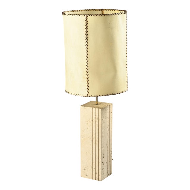 Travertine and Parchment Lamp, Italy, 1970s For Sale