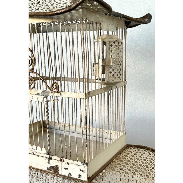Vintage Distressed Chinoiserie Metal Birdcage For Sale - Image 11 of 12