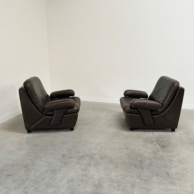 Mid-Century Modern Mid-Century Modern Leather Club Chairs, 1970s, Set of 2 For Sale - Image 3 of 7