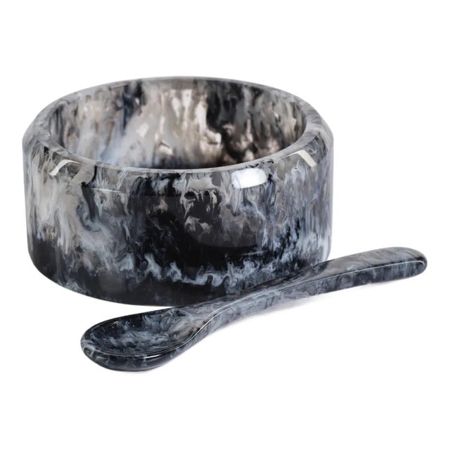 Seppi Resin Condiment Bowl with Spoon, Black For Sale