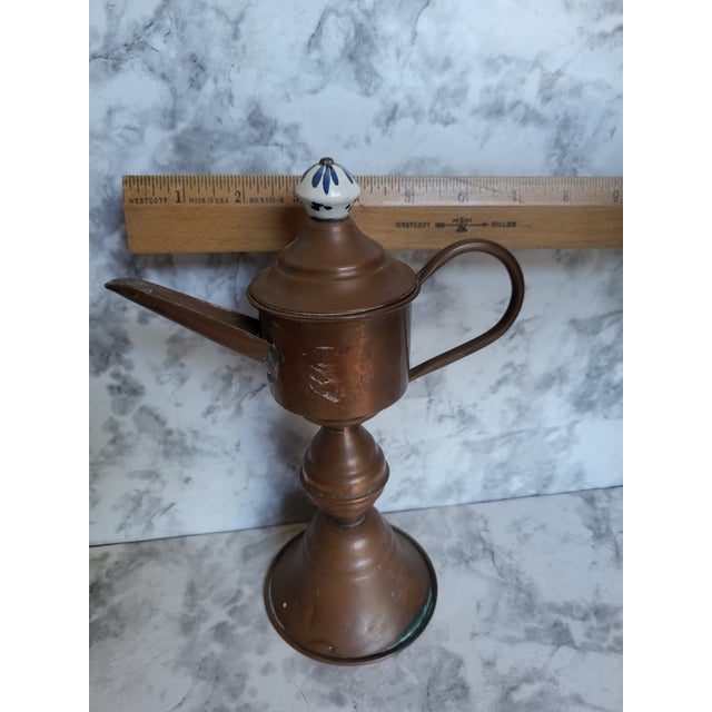 1950s Dutch Copper Pedastal Snotneus Whale Oil Lamp For Sale - Image 12 of 15
