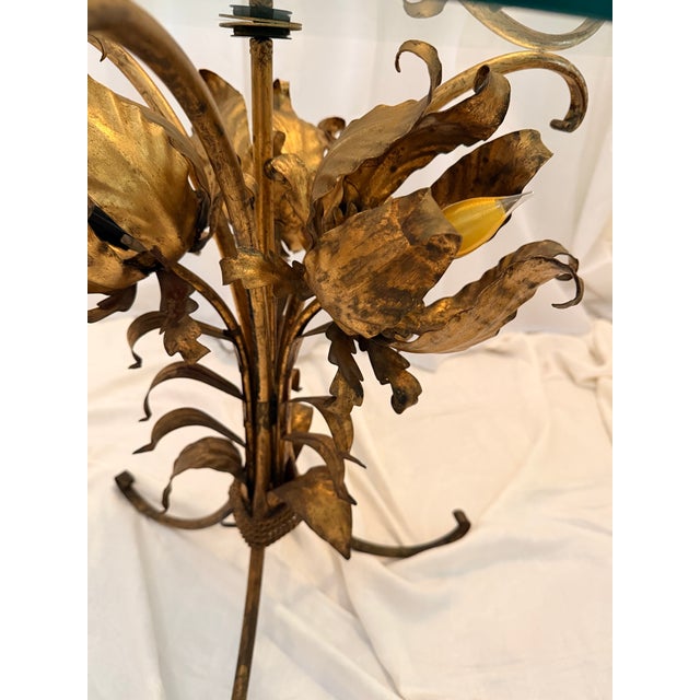 Gold Hollywood Regency Gilded Metal and Glass Flower Base Side Table by Hans Kogl For Sale - Image 8 of 14