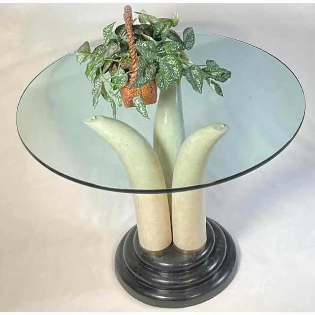 1970s Post Modern Tusk-Motif Pedestal Accent/Side Table by Maitland Smith, Circa 1970s-80s For Sale - Image 5 of 12