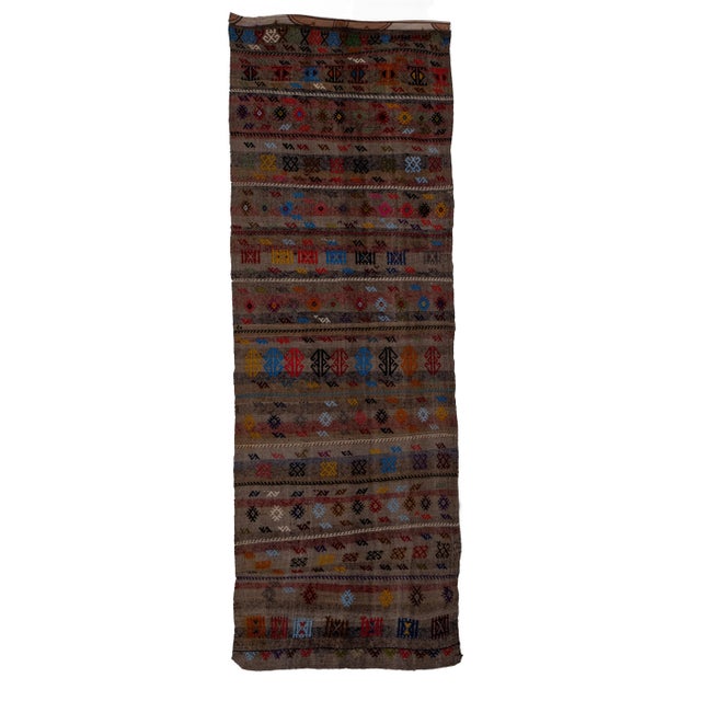 Vintage Turkish Jajim Kilim Runner Rug 38.6'' x 111'' / 98 x 282 cm Hand woven with high quality pure wool Excellent...