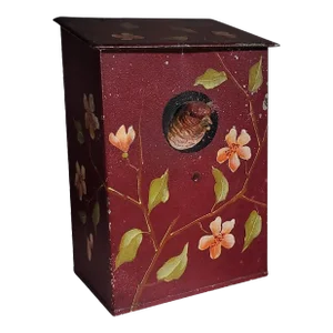 19Thc Original Hand Painted Tole Box W/ Bird