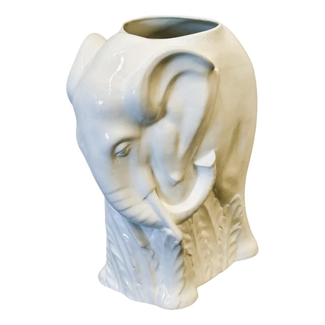 Vintage White Ceramic Elephant Umbrella Stand, 1970s For Sale