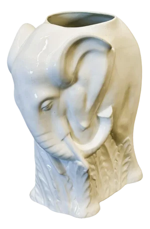 Vintage White Ceramic Elephant Umbrella Stand, 1970s